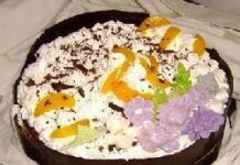 Mouse de dulce de leche y duraznos